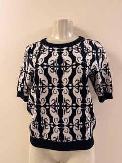Anthropologie Maeve Black and Cream Retro Poodle Crewneck Sweater Sz Small EUC