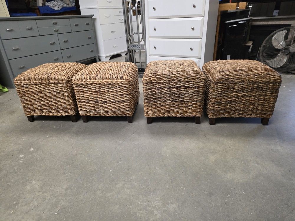 Set of 4 Wicker Farmhouse Stools / Ottomans