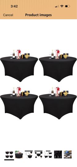 Fixwal 4 Pack 60 Inch Round Tablecloths Black Spandex Fitted Table Covers Spandex Fabric, Stretch Fitted And Washable, Ideal For Wedding, Restaurant A