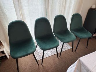 4 Emerald Green Velvet Dining Chairs – Excellent Condition
