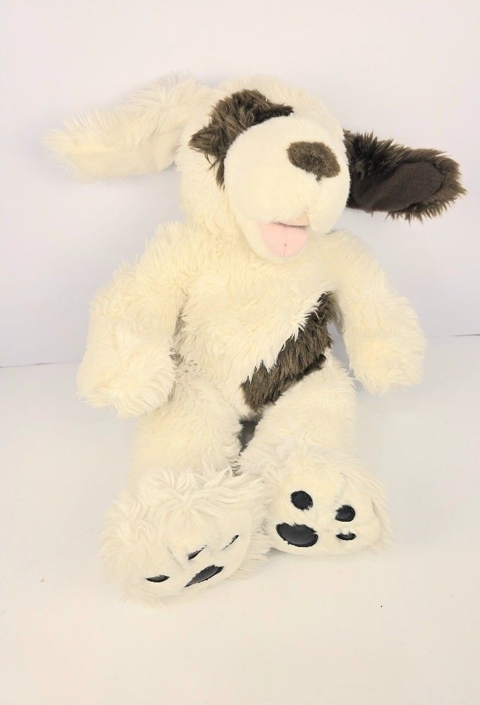 Build A Bear "BAB" Retired Dog Plush White Brown Spots Big Ears Stuffed Pup 16”