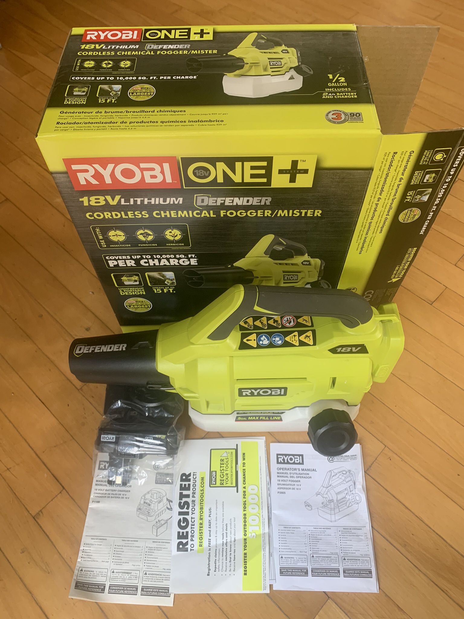 Ryobi ONE+ 18V Cordless 0.5 Gallon Sprayer Pest Insects Indoor Outdoor + 2.0 Ah Battery & Charger + Manual Box ECU