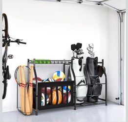 Golf Bags Stand with Ball Storage, Large Capacity Garage Sports Equipment Organizer