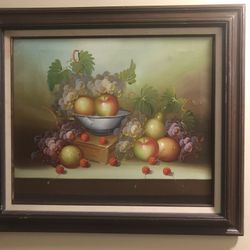 Original oil painting still life with frame and matting 31x27 inches 