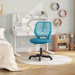 Office Chair Low-Back Armless Study Chair w/Lumbar Support Adjustable Height for Children in Bedroom School, Turquoise