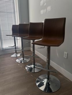 Set of 4 Adjustable Bar Stools – Brown – Excellent Condition