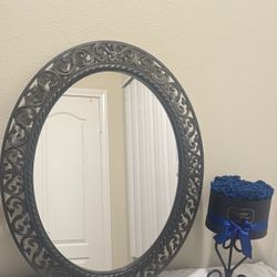 Large Brown Plastic Oval Mirror Size 35x28"