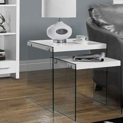 Monarch Specialties ,Nesting Table, Tempered Glass, Glossy White