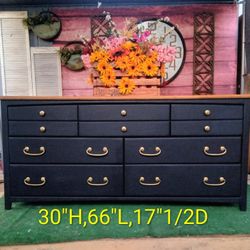 Black 7/Drawer Solid Wood Dresser