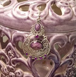 Silver-Tone Purple Earrings 