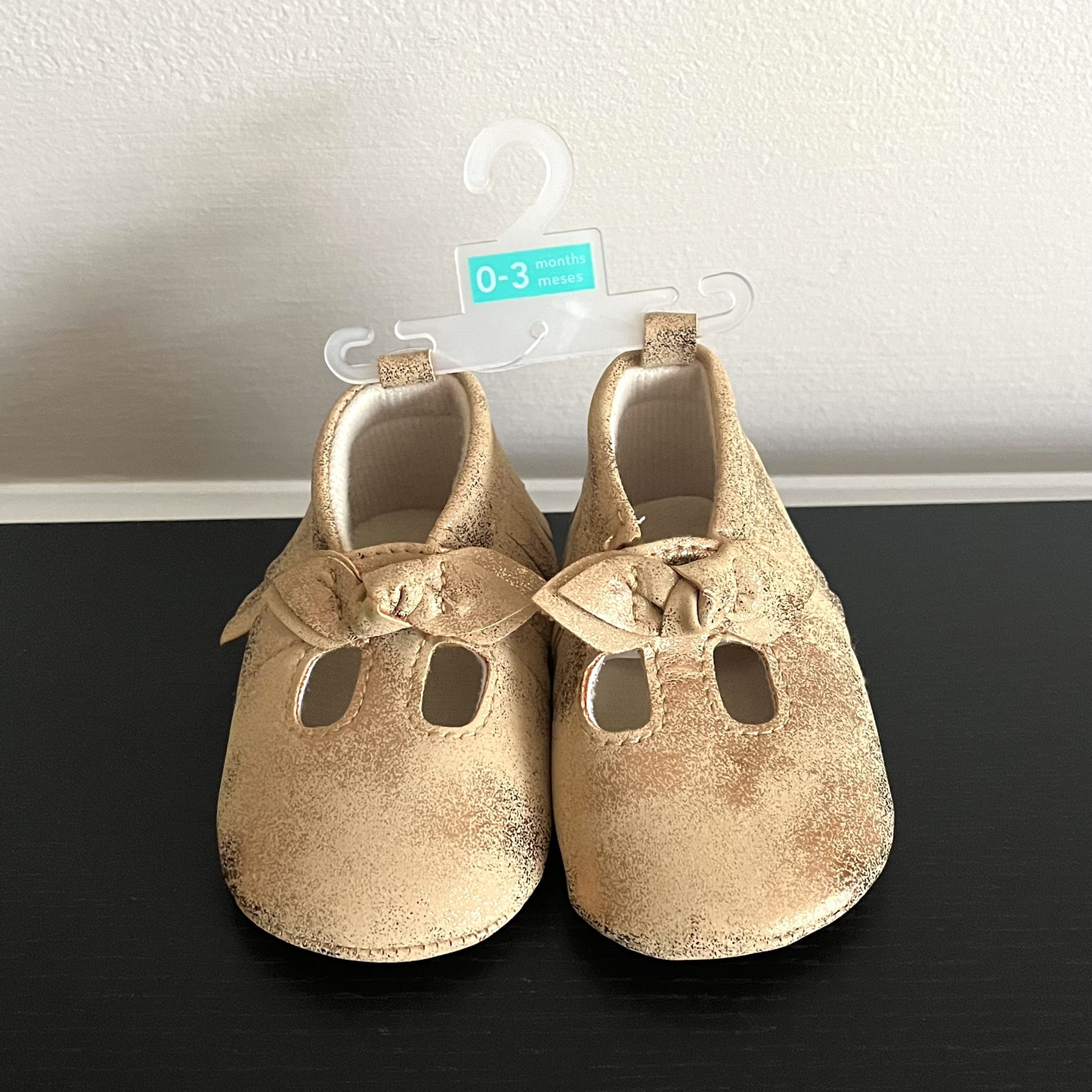Carters Baby Shoes 0-3 Months Mary Jane Gold Metallic Shimmer Bow