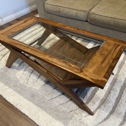 Retro Glass And Solid Wood Coffee Table