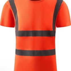 Men's High Visibility Safety T-Shirt, Reflective Stripes Short Sleeve Top