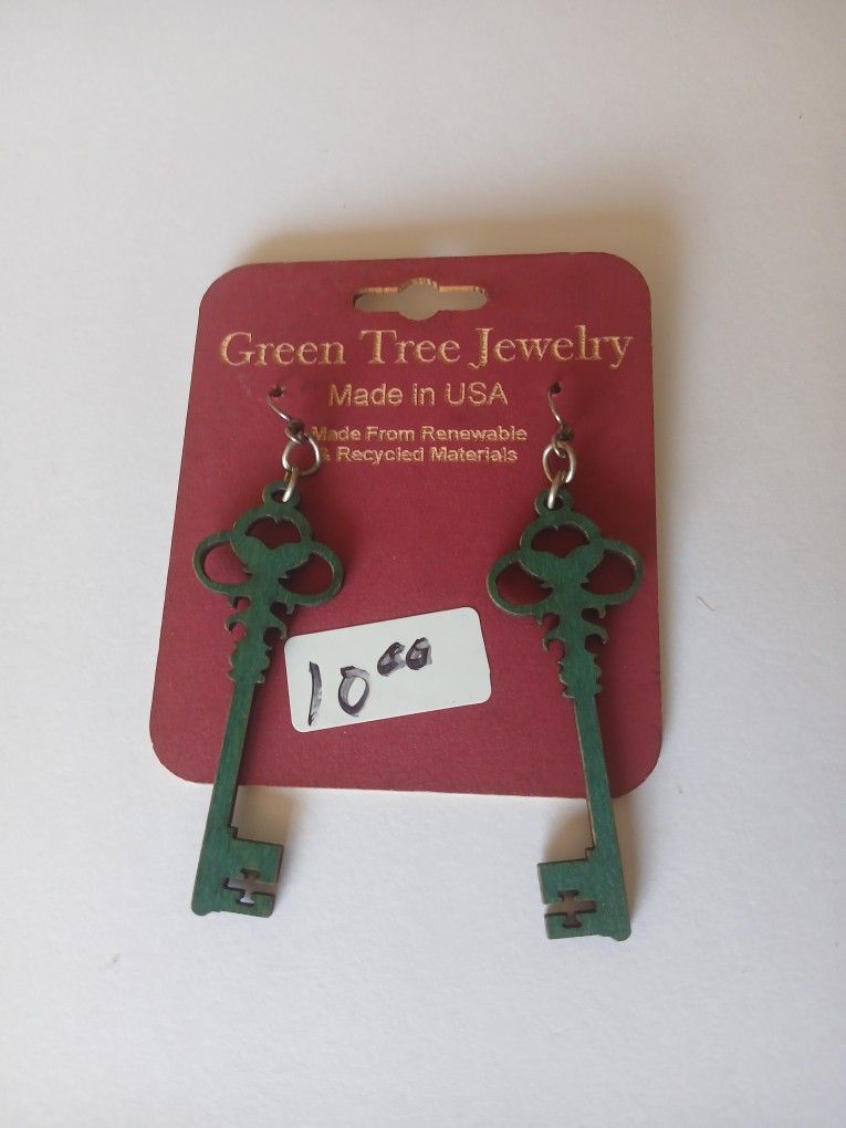 Wooden Pair Of Key Shaped Earrings 