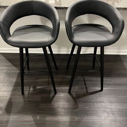 Two Black Large Modern Bar Stools 29 Inches 