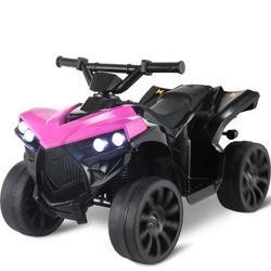 6V Battery Powered Kids Ride On ATV 4-Wheeler Quad Car Toy with Music, Headlights & Treaded Tires for Toddlers 2-4 Years Old