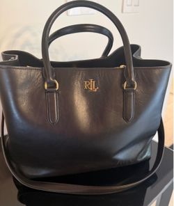 Lauren Ralph Lauren Marcy Leather Satchel / Tote Bag - Black