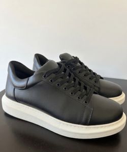 Black Leather Low-Top Sneakers with White Sole