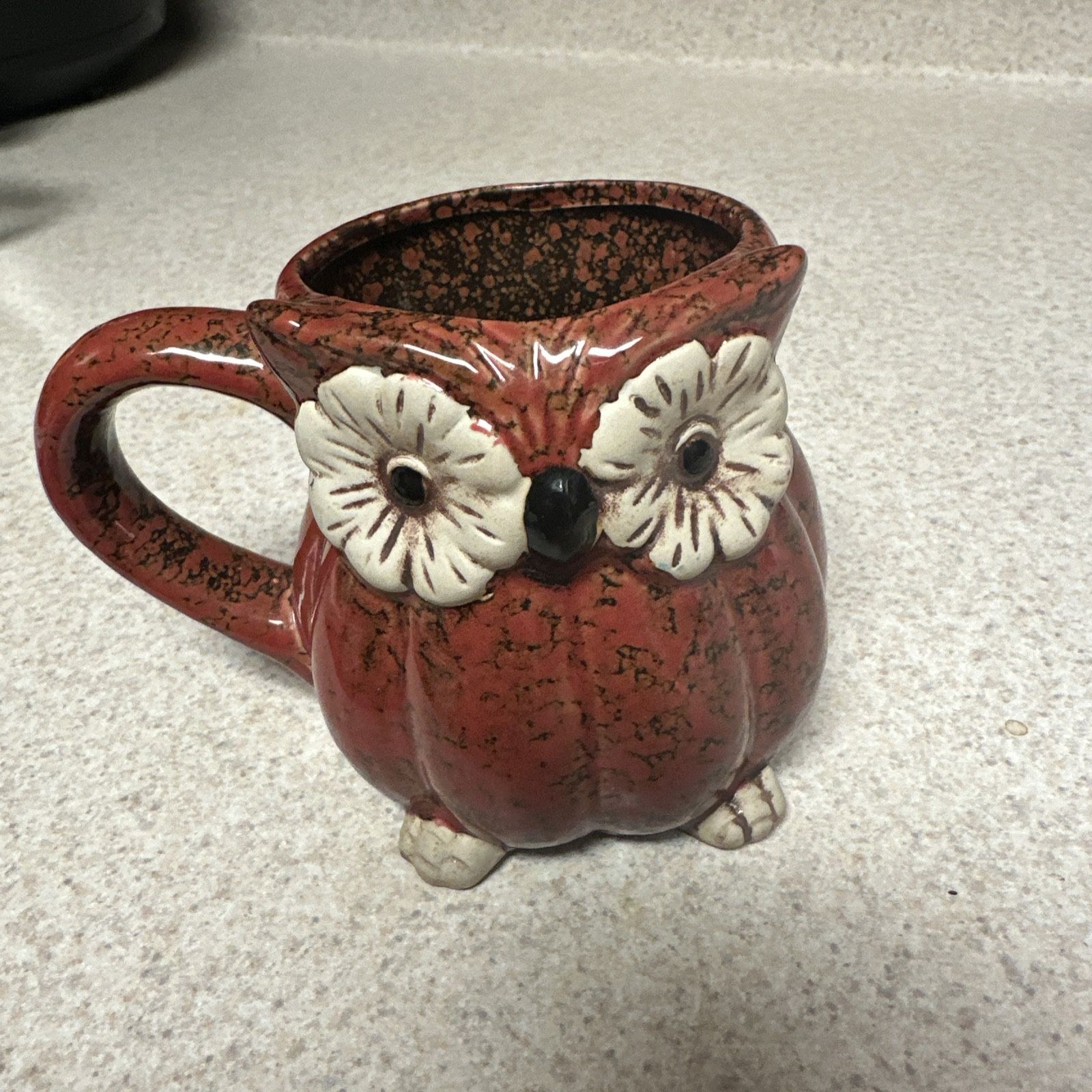 Owl Ceramic Coffee Mug Cracker Barrel Burnt Orange Pumpkin Shape Vintage 3D