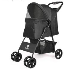 Dog Stroller, Pet Stroller for Small Dogs Cats with Storage Basket Cup Holder, Black