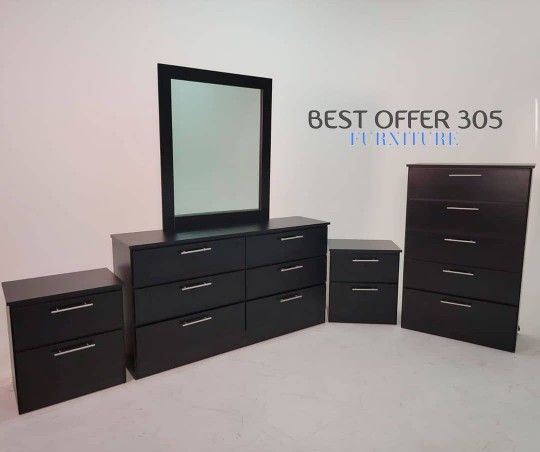 ChestDresser Whit Mirror and 2 Nightstands Cómoda Con Espejo Gavetero Y 2 mesitas de noche