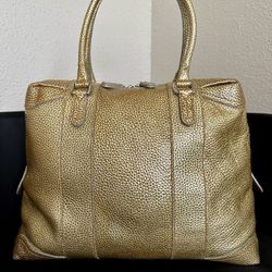 Authentic Fendi Gold Metallic Leather B. Mix Large Bowler Bag