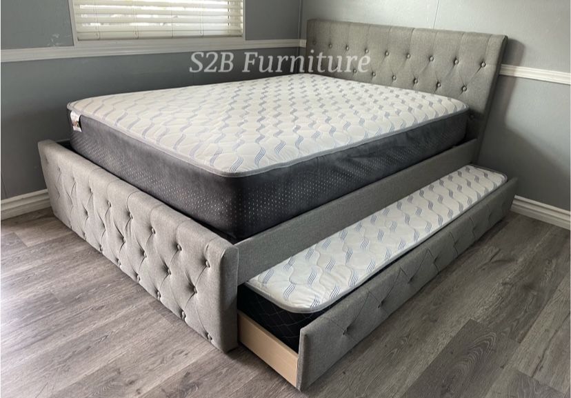 Full Twin Size Grey Trundle With Orthopedic Included 