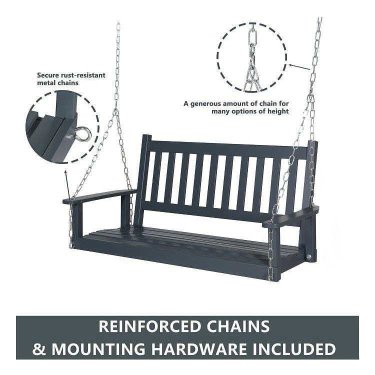 Dark Gray Veikous Outdoor Wooden Porch Swing with Chains for Two Person