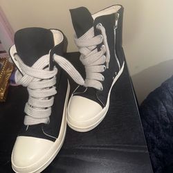 Rick Owens Ramones Style High-Top Sneakers Black/White