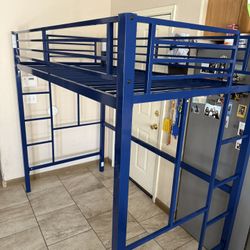 Twin Size Metal Loft Bed Frame In Blue