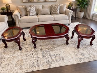 Cherry Wood Glass Top Coffee & End Table Set