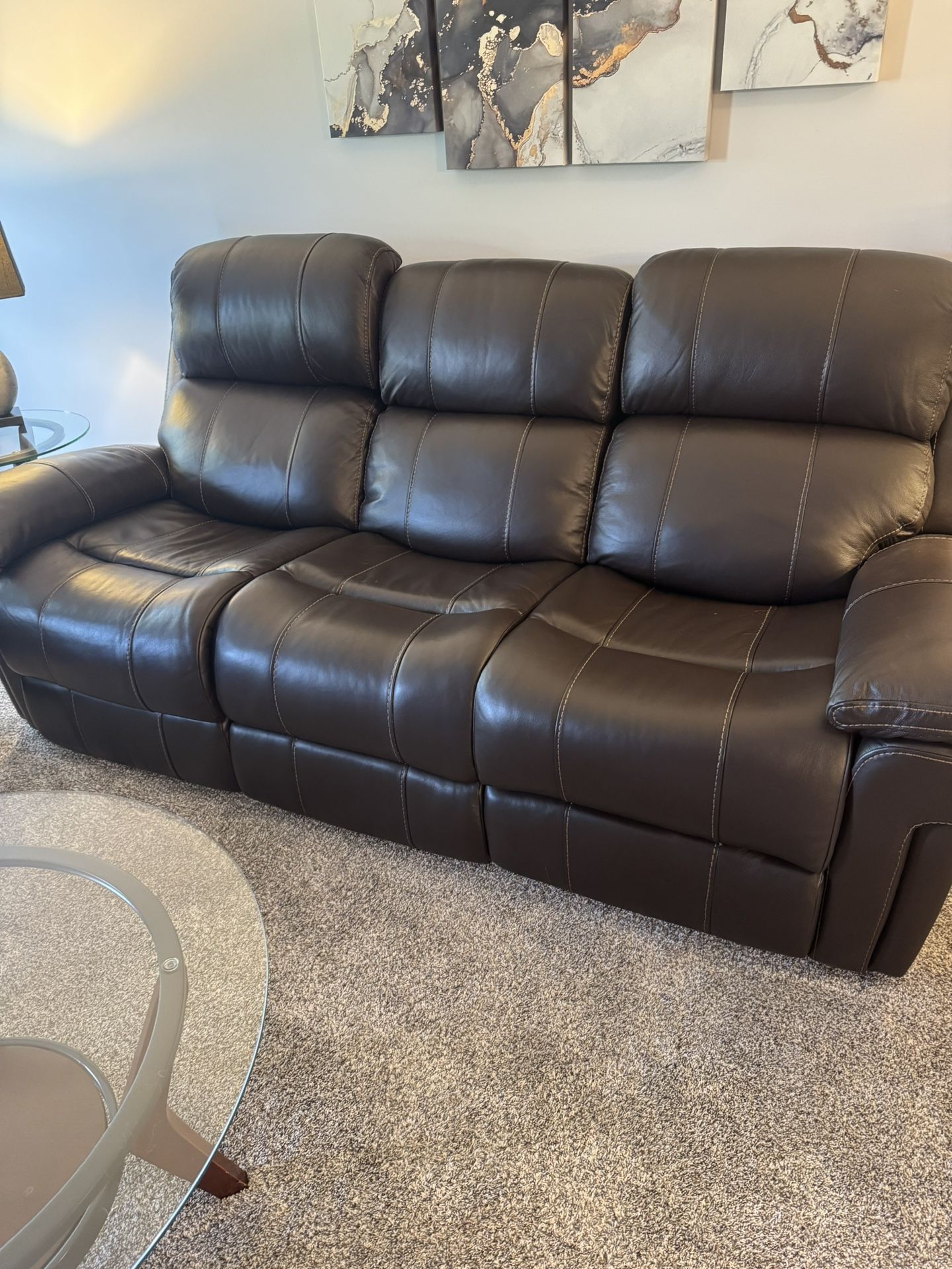 Brown leather Sofa-reclining