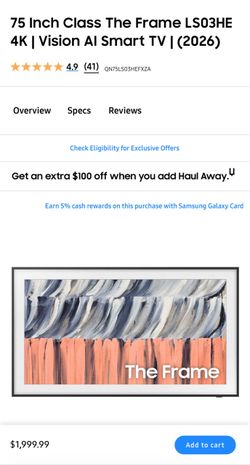 Samsung 75" The Frame 4K Smart TV 2026