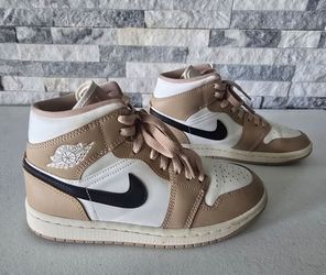 Nike Air Jordan 1 Mid Sail/black  Desert Sneakers women shoes