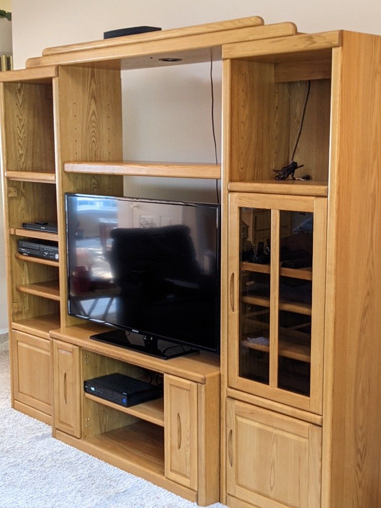 Solid Oak Entertainment Wall Unit - 93 W x 82.5 H x 17D