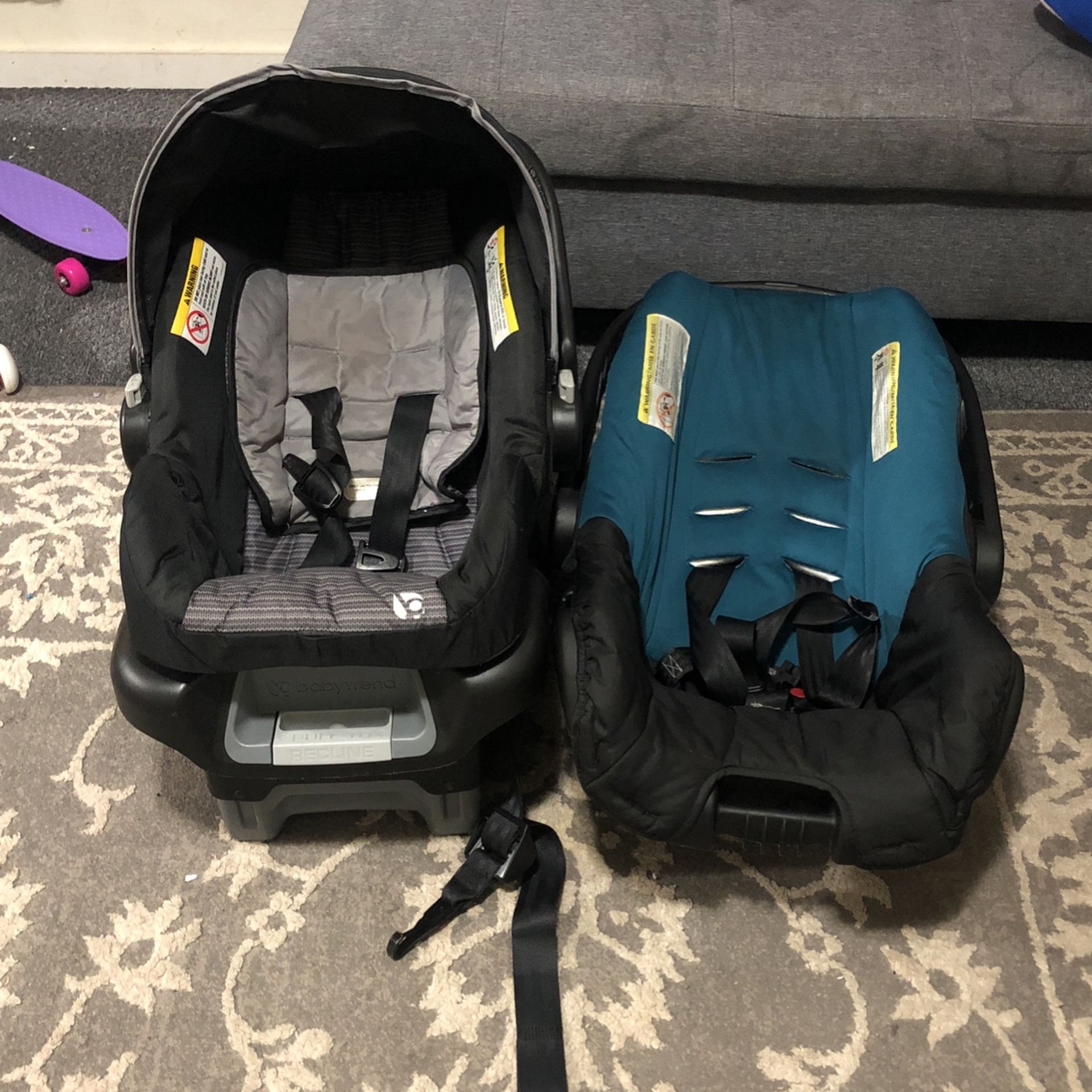 Infant Car Seats One With The Base One Without Base. The Base On I Used For One Month.