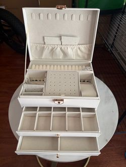 3 Layer Jewelry Box, 5.3 Inch Jewelry Storage Organizer with 2 Drawers, Watch Box Jewelry Organizer Case for Storing Watches and Glasses (White)