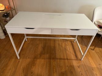 White Desk with 2 Drawers and Hidden Cable Storage