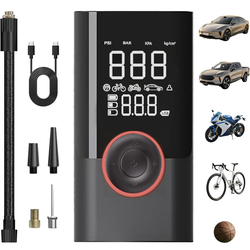 Tire Inflator Portable Air Compressor,150PSI Cordless Air Pump with Digital Pressure Gauge for Car, Bike，Motorcycle & Ball, Emergency LED Light and Au