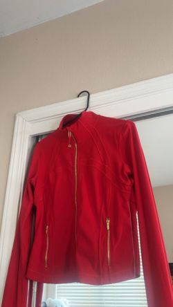 red and gold lululemon defined cropped jacket size 10