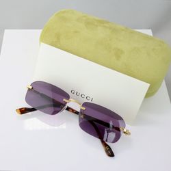 Gucci Rectangle Sunglasses in Gold With Purple Lens