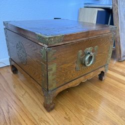 Vintage Wood Asian Drawer With Brass