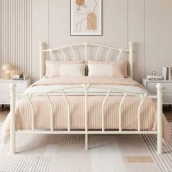 Queen Size 14" Metal Platform Bed Frame with Heart-Shaped Headboard, No Box Spring Needed, Underbed Storage
