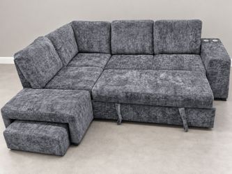 Gray Fabric Sectional Sofa with Ottoman