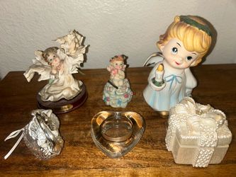 Vintage Angel Figurine Collection with Trinket Boxes