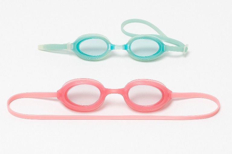 Lot of 2 Kids Swimming Goggles – Pink & Aqua – Adjustable Strap – Gently Used
