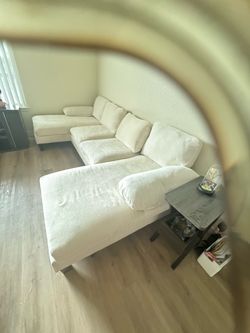 Cream Fabric L-Shaped Sectional Sofa