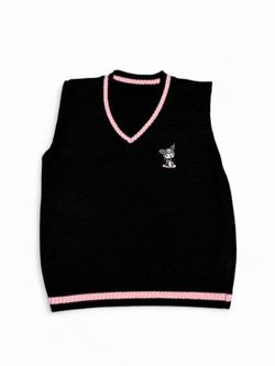 Vintage Kuromi Black Pink Sweater Vest Kawaii Sanrio Y2K Emo Preppy Knit Anime - Size Large #kawaii #pastelgoth #coquette    Measurements: Pit to pit