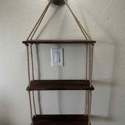 3 Tier Floating Rope Corner Wall Shelf Wood Plant Stand Display Foldable Shelf