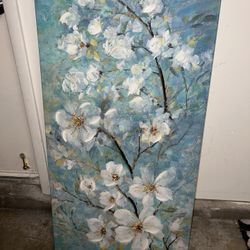 Teal With Floral Art Canvas Painting 